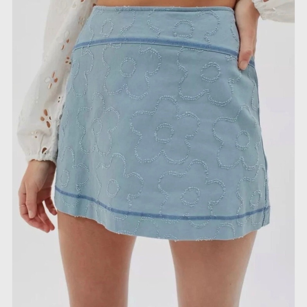 Urban Outfitters UO Sunny Distressed Mini Skirt Sky Blue S